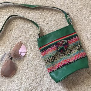 Green and Rainbow Bohemian Crossbody Little Bag